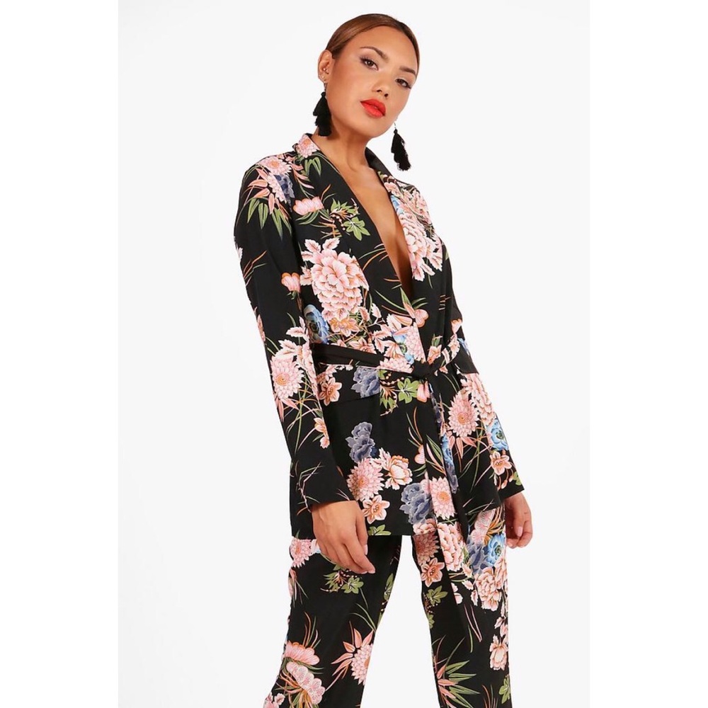 SOLD - Floral Print Wide Leg Trouser & Kimono Set